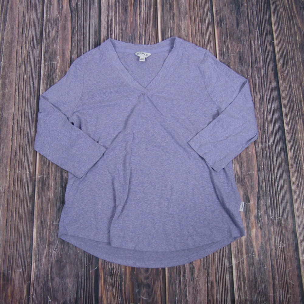 Orvis NEW Womens Small Lilac Pink Linen Blend 3/4 Sleeve V Neck‎ T Shirt